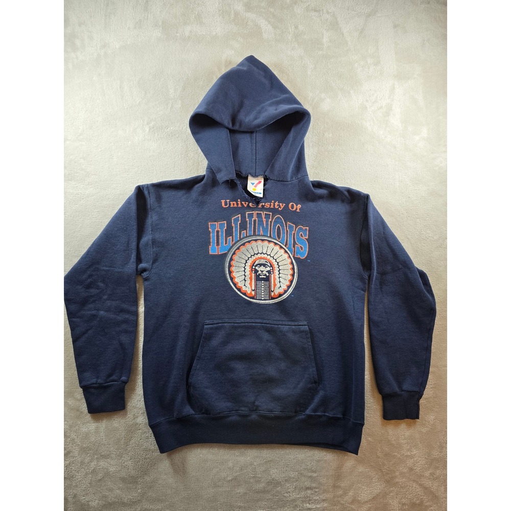 Vintage Sweatshirt Womens M Blue Illinois Fighting Illini Hoodie Artex USA Made
